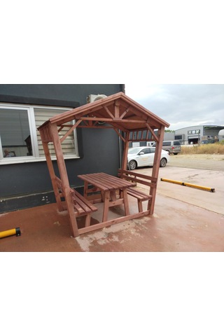 Çatılı Bank Ahşap Kamelya Pergola P45 Maun