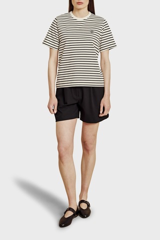 Brooks Brothers % 100 Pamuk Çizgili Bisiklet Yaka Fermuar Detaylı T-shirt Bayan T Shirt Bbss26fts003203 Ekru-siyah
