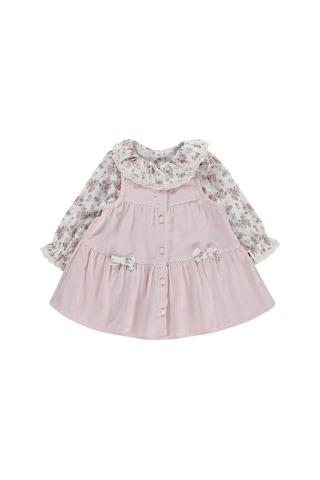 Civil Baby Çiçek Baskılı Düğmeli 6-18 Ay Elbise - Pudra