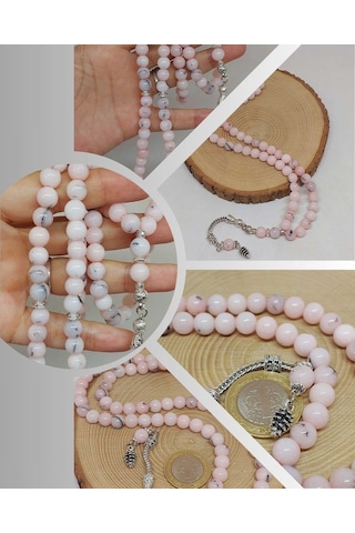 Pembe Siyah Alacalı Opal Taşı 99luk Tesbih 8mm 42110 Çok Renkli