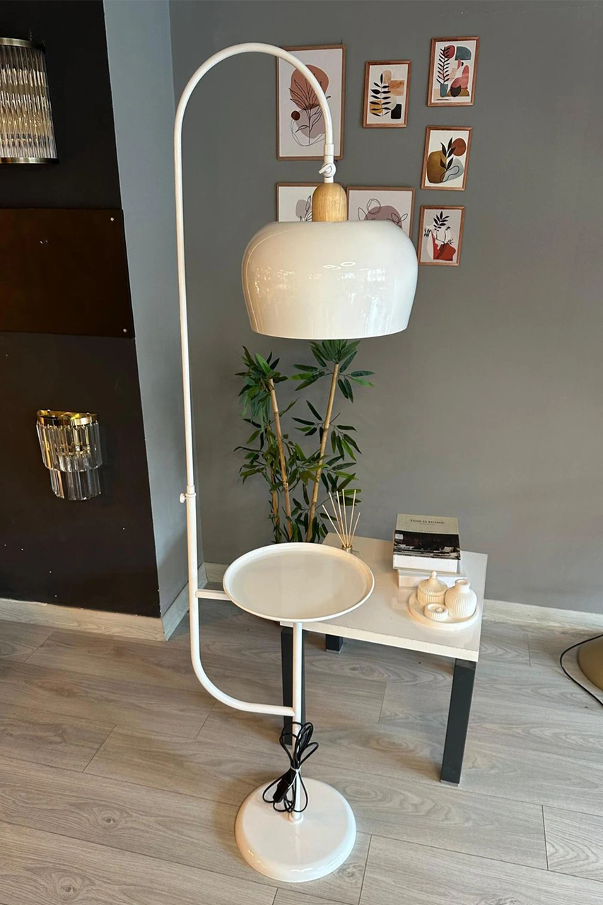 Lambader Beyaz Hareketli Başlık Sehpalı Modern Dekoratif Metal Oturma Odası Çalışma Odası Zemin Beyaz