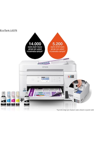 Epson Ecotank L6376 Yazıcı/tarayıcı/fotokopi/wifi Renkli Çok Fonksiyonlu Tanklı Yazıcı - C11cl43407