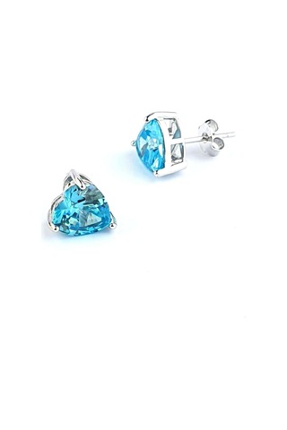 Sky Diamond Blue Aquamarin 925 Ayar Gümüş Kalp Küpe Gümüş
