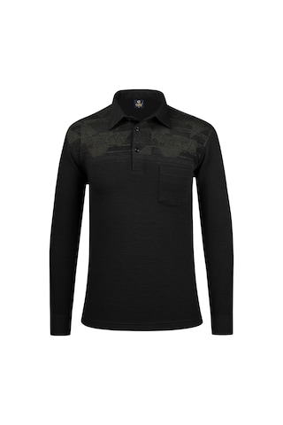 Çizgi Triko Erkek Uzun Kollu Desenli Gömlek Yaka Kol Manşetli Cepli Sweat 5026 Siyah Siyah