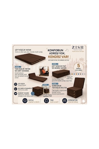 Zishome Tek Kişilik Multipurpose 5 İn 1 Kahverengi Çift Kişilik Katlanır Süngerli Misafir Yer Yatağı Ve Minder 7cm
