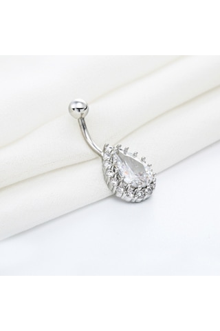 Chavin Beyaz Damla Taşlı Çelik Göbek Piercing Dt59By Beyaz