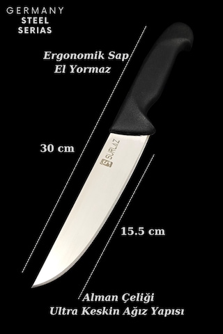 Sürlaz 3 Parça Mutfak Bıçak Seti Et Bıçağı Sebze Bıçağı Eko Seris Siyah