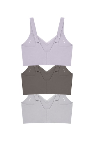 Cottonill Seamless Bra - Elvora Lazer Kesim Rib Dokulu Tül Detaylı Balensiz Kadın Sütyen 3'lü Paket Çok Renkli