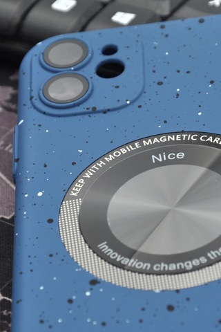 Apple Uyumlu iPhone 11 Uyumlu İnidgo Mavi Benekli Desenli İnce Sert Kapak Kılıf Kamera Lens Korumalı Mavi -