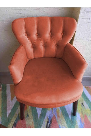 Kayser Home Berjer - Tekli Koltuk - Düz Renk Babyface Kumaş - Ahşap Ceviz Ayak - Turuncu Turuncu