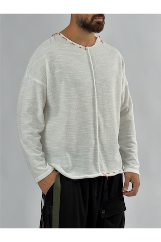 Cocopelli İp Detaylı Tasarım Beyaz Erkek Sweatshirt Coc3467