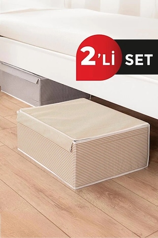 2 Adet Alas Kahverengi Çok Amaçlı Düzenleyici -kapaklı Kutu Baza Altı Uyumlu Hurç 50x40x19 Cm