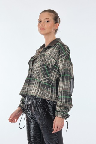 Unique Mode Düz Yaka Kareli Uzun Kollu Siyah Kadın Gömlek Uw23380 001