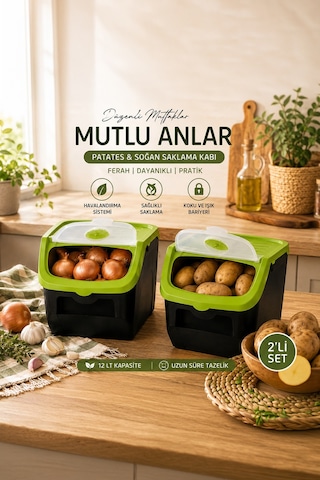 Porsima 1506 2'li 12l Çok Amaçlı Erzak Saklama Kutusu Sebzelik Ye
