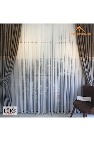 Lüks Keten Titi Tül Perde Kırık Beyaz Modern House