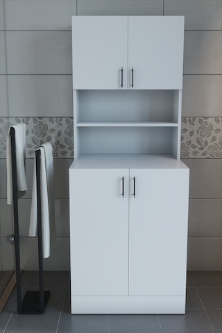 Makbulce Leylak Kapaklı Çamaşır Makinesi Dolabı Ve Çok Amaçlı Dolap Beyaz