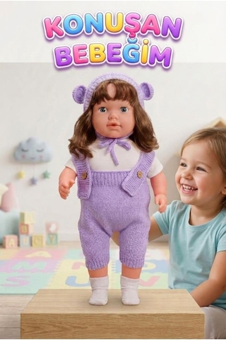 Konuşan Bebeğim 60 Cm Türkçe Konuşan Örgü Tulum Ve Şapkalı Kafası Bacakları Kolları Et Oyuncak Bebek 57014772