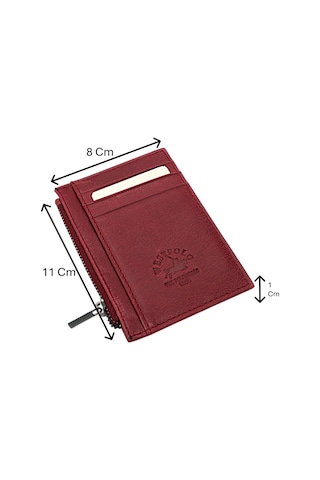Westpolo Ivo Fermuarlı Bozuk Para Bölmeli Unisex Hakiki Crazy Eskitme Deri Kartlık - Bordo Bordo
