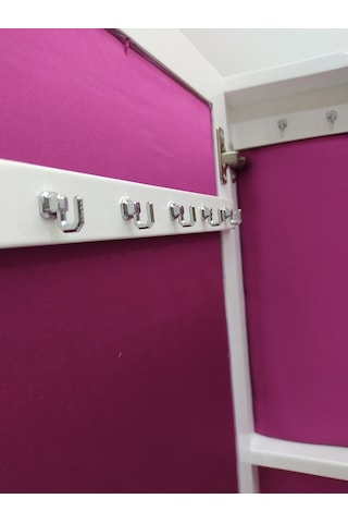 Bengi Ticaret Boy Ahşap Kayın Mdf Gövde Natüre Klasik El Yapım Ayna Takı Dolabı Parlak Beyaz