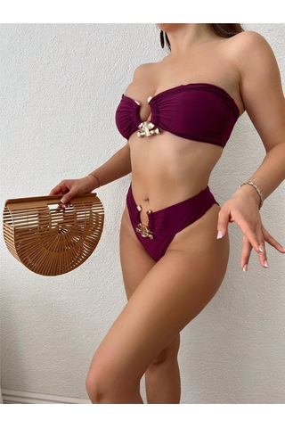 Pink Life Mürdüm Tokalı İtalyan Kumaş Bikini Takımı-mürdüm