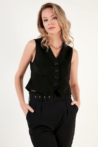 Lela Fitted Scuba Süet V Yaka Düğmeli Bayan Yelek 5865576 Siyah
