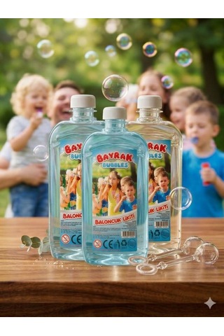 Bayrak Bubbles Baloncuk Likiti 3 Lü Set 3 X 500 Ml Büyük Boy Özel Formüllü, Leke Yapmayan Dev Baloncuk Suyu