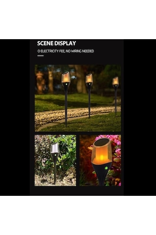Besthome1 Su Geçirmez Bahçe Feneri, Solar Enerjiyle Çalışan Toprak Takılı Işık, Otomatik Algılayıcı Alev Desenli Bahçe Işığı