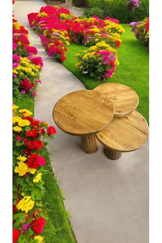 Simillo Wood Wooden Ahşap 3 Lü Set Fitilli Mantar Yan Sehpa Modern Koyu Ceviz Ren Kod:5498049654547 Koyu Ceviz