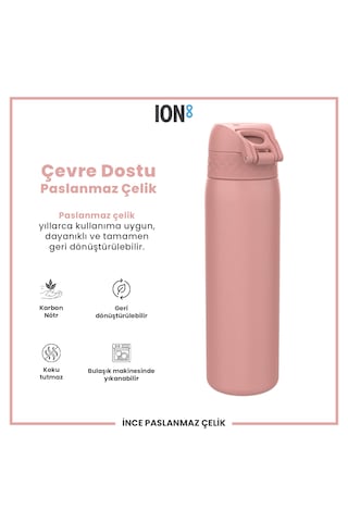 Ion8 - Paslanmaz Çelik İnce Suluk - Gül Pembe - 600 Ml - Sızdırmaz