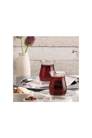 Çay Bardağı 6 Lı 145 Cc Tombul İnce Ağızlı Çay Keyfi Bardağı Çizgili Cam Bardak çok renkli