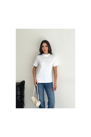 Fiolin Beyaz Ve Siyah Dik Yaka 2'li Paket Basic Örme T-shirt Siyah - Beyaz