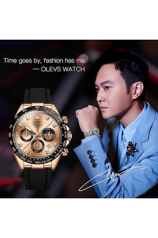 Novahub Olevs 2875 Erkekler Multifonksiyonlu Spor Kronograf Su Geçirmez Kuvars Saat Gül Altın Renkli Çok Renkli