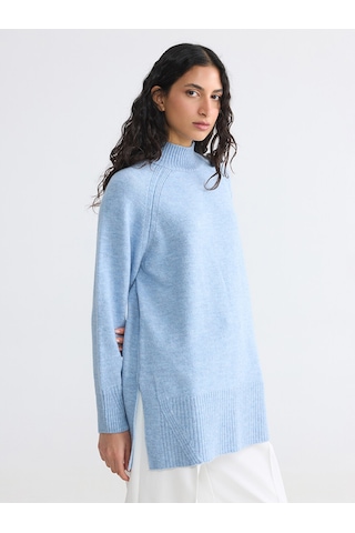 Lcw Modest Mavi Yarım Balıkçı Yaka Oversize Kadın Triko Tunik