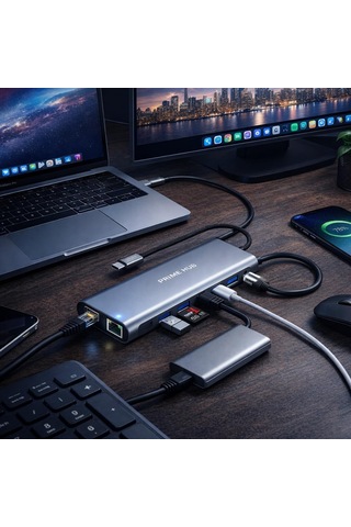 11 İn 1 Usc-c Hub Çoğaltıcı, Hızlı Veri Aktarımı, 4x Usb Girişi, 1x Type-c, 1x Ethernet, 1x 3.5 Mm Jack, 4k Hdm