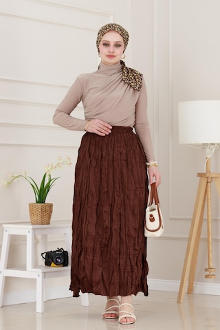 Sevitli Beli Lastikli Kraş Etek-kahverengi-4975 Kahverengi