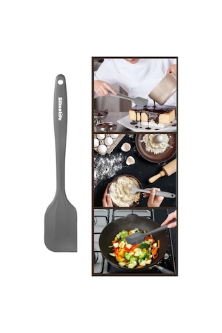 Silicolife Büyük Spatula, Isıya Dayanıklı Yanmaz Yapışmaz Tek Parça Silikon Spatula 26cm Antrasit Antrasit