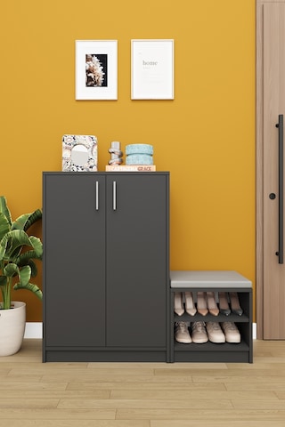 Lüks 2 Kapaklı Oturma Puflu Ayakkabılık Düzenleyici %100 MDF Çok Amaçlı Dolap A28