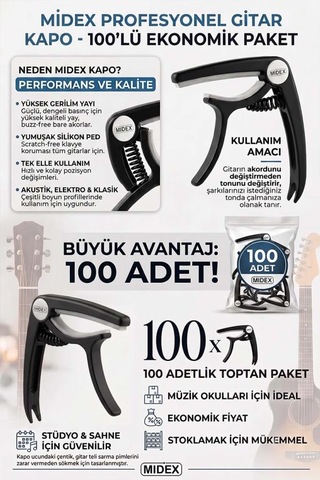 Midex Lct-90bk-100x Kapo 100'lü Toptan Capo Gitar Bağlama