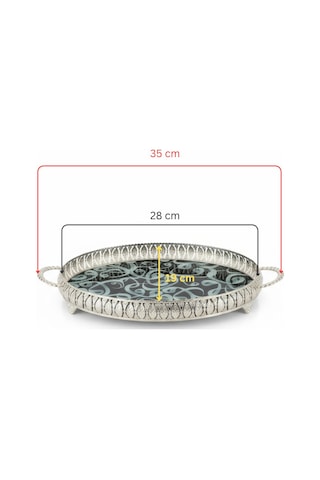 3 Adet Gümüş Renk Vav Desen Metal Çerçeveli Cam Nişan-servis Tepsi Seti 28 19 Cm Gümüş