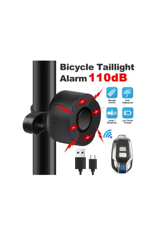 Kosona Siyah Bisiklet Arka Lambası: Usb Şarjlı, 110db Antifantezi Alarm, Çoklu Işık Modu, 2 Kumanda 700mah Li-pil