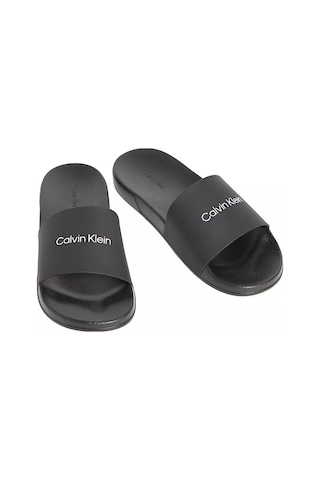 Calvin Klein Erkek Marka Logolu Şık Görünüşlü Tek Bantlı Kalın Tabanlı Kaymaz Rahat Dayanıklı Terlik-14975 Siyah