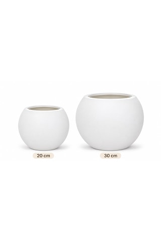 2 Li Küresel Saksı Seti Beyaz 20 Cm Ve 30 Cm Dekoratif Saksı, Siyah İçlikli, Modern Yuvarlak Saksı Takımı -