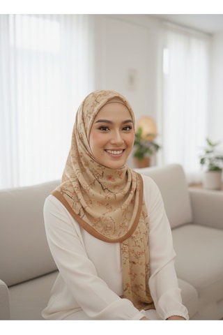 Eyfel Pamuklu Soft Özel Seri Şal Etnik & Çiçekli Desen, Orjinal, Tesettür Giyim, Yeni Koleksiyon Hardal - Kahve