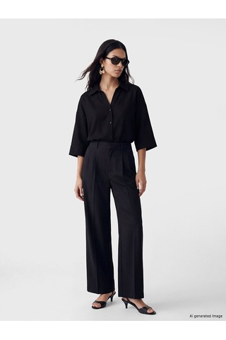 Lcw Vision Siyah Oversize Poplin Kadın Gömlek