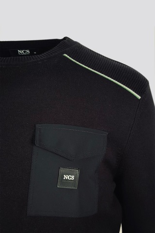 Erkek Triko Bisiklet Yaka Cep Detaylı Siyah 3753 Siyah