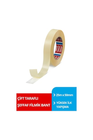 Çift Taraflı Filmik Bant, Genel Amaçlı Filmik, Şeffaf, 25m X 50mm