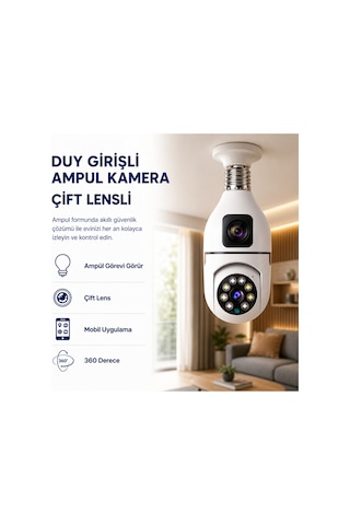 Çift Kameralı 4k Full Hd Hareket Sensörlü, 360 Döner Başlıklı Güvenlik Kamerası -1768