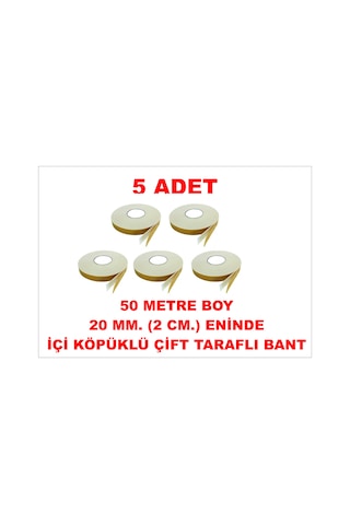 Çift Taraflı İçi Köpüklü Sarı Bant 50 M. Uzunlukta 20 Mm-2 Cm Ebatında 5 Adet