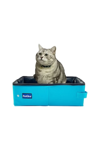 Seyahat Kedi Çöp Kutusu, Sızdıran Taşınabilir Çöp Kutusu, Küçük Orta Kediler İçin Katlanabilir Tuvalet Tepsisi Taşıyıcı Orta, Aqua Orta Aqua Açık Kahve