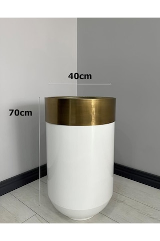Dekoratif Eskitme Darbuka Parlak Beyaz Saksı 70cm